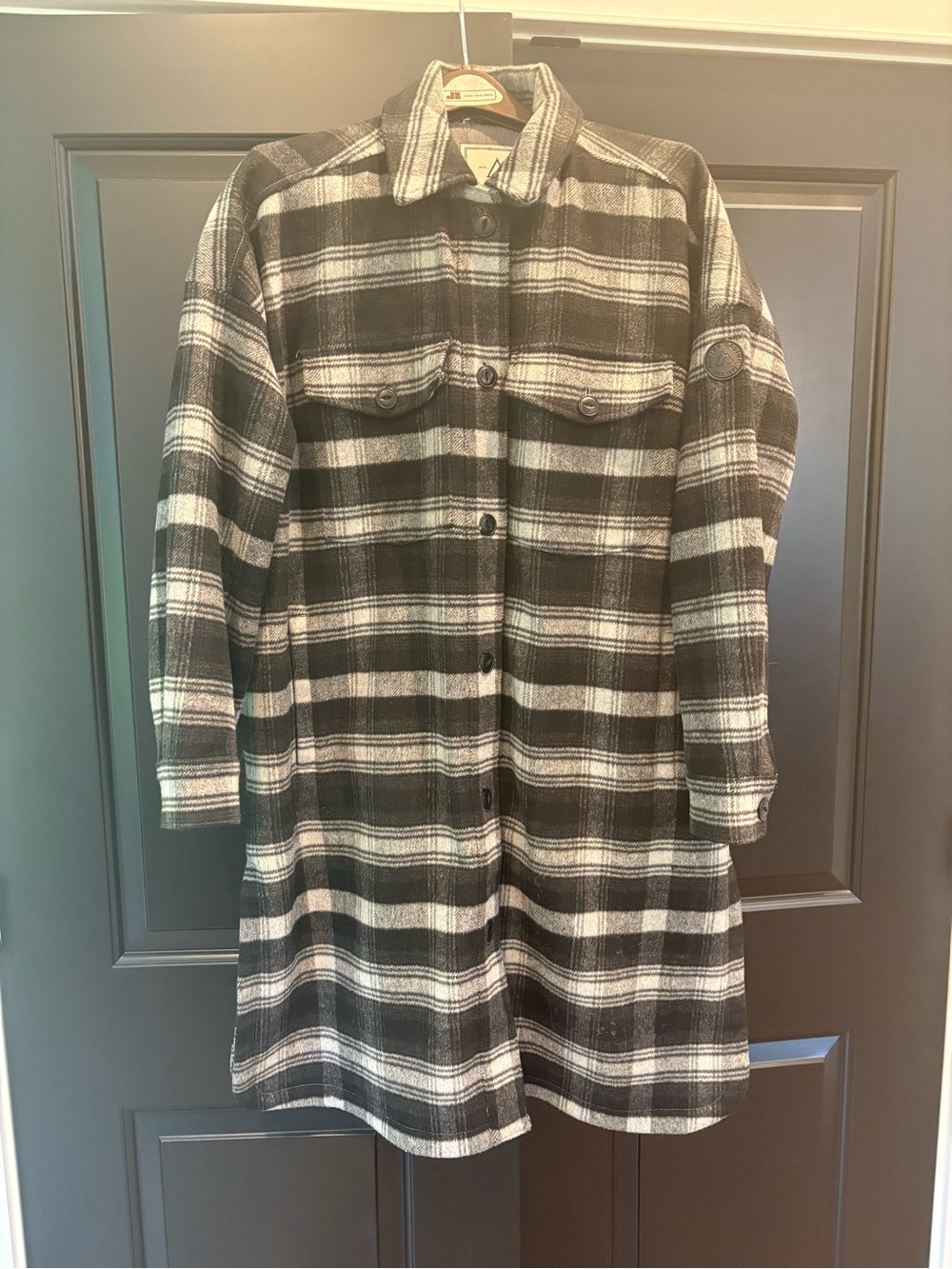 Alpine Design Black, White, and Grey Plaid Trench Coat/Shirt Coat/Shacket